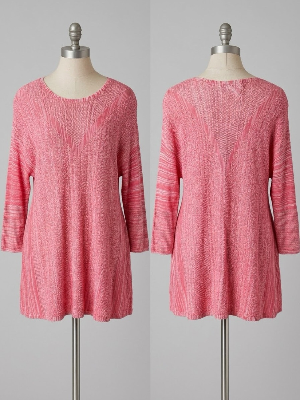 Andrea Jovine Pink Ramie Gauge Cotton Lightweight Long Sleeve Tunic Sweater